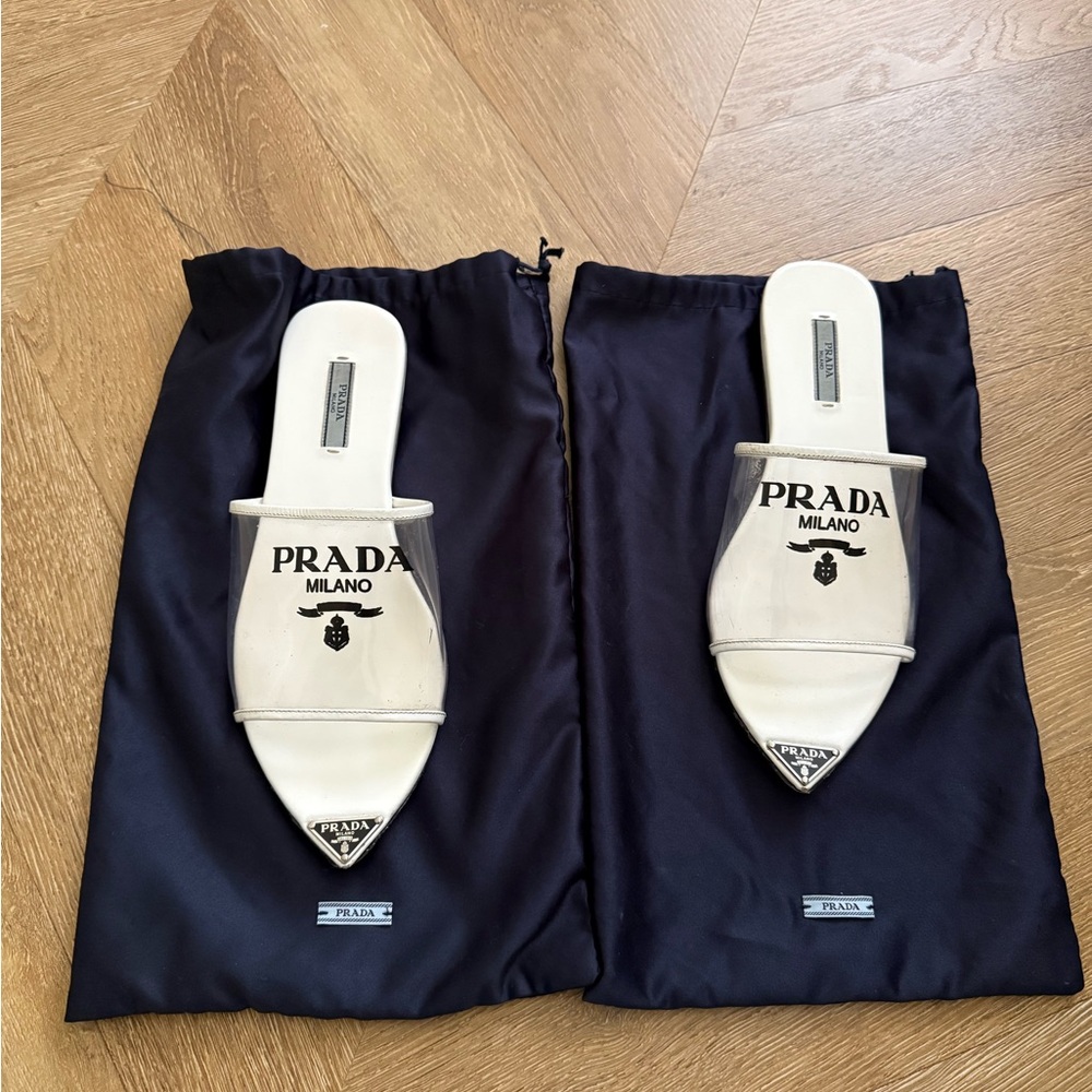 Prada Cream Leather Pointed Slides